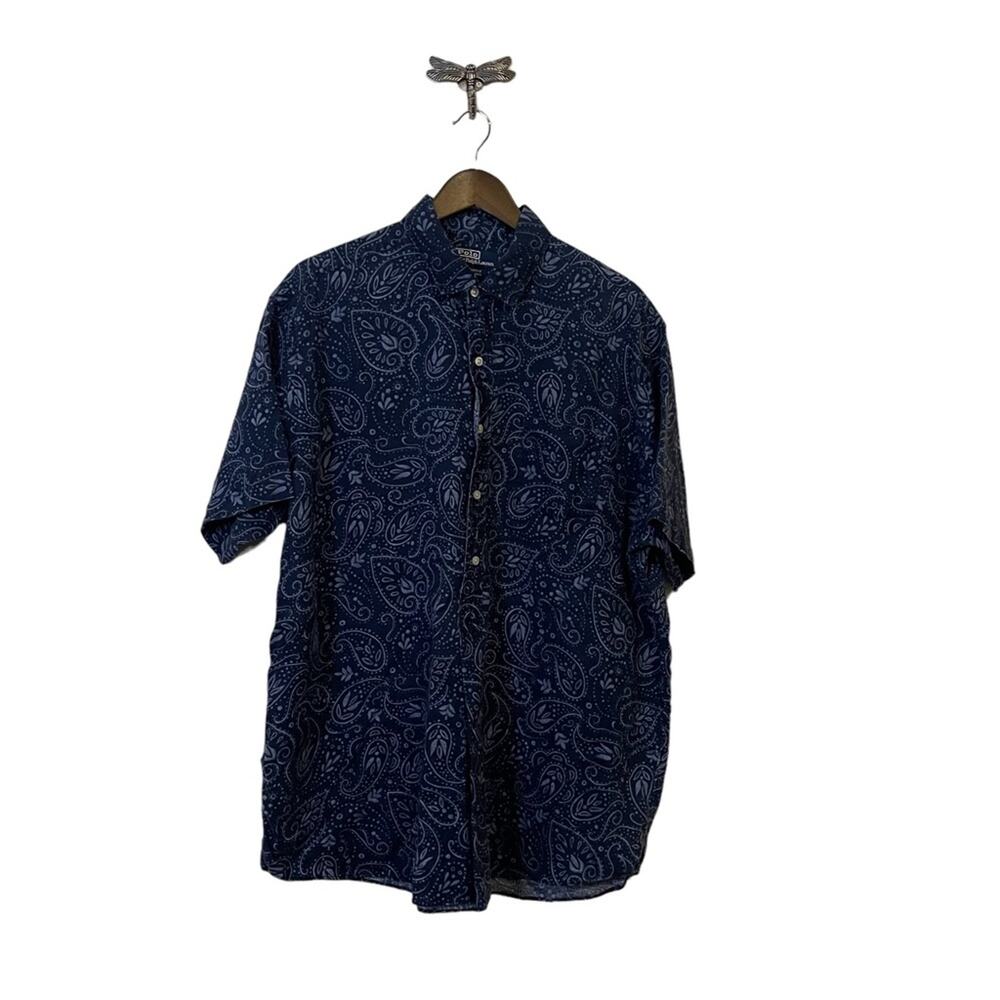 Polo by Ralph Lauren Half Button 100% Linen Blue Paisley Print Top Men's Size XL